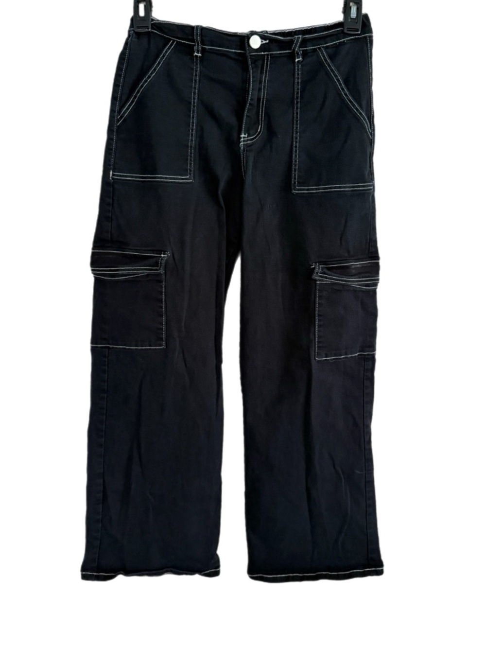 Forever 21 Black Cargo Pants with White Contrast Stitching Size L